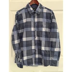 Michael Strahan Modern Fit Shirt Mens XL 18 35-36 Blue Plaid Career Office